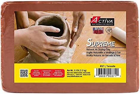 Activa Supreme Artist's Air-Dry Clay, Terracotta, 3.3 lbs (1.5 kg) | Ultra-Fine & Exceptional Plasticity for Studio, Classroom & Hobby Use by Activa