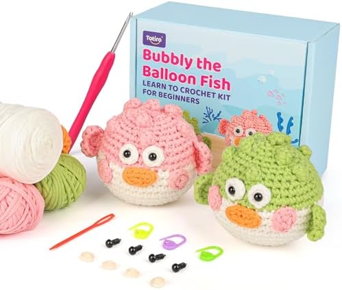 Totiro Crochet Kit for Beginners, Balloon Fish Amigurumi Starter Kit, Easy DIY Craft Set with Step-by-Step Video Tutorials, 2 Pack Crochet Pattern Learning Kit for Teens Adults Birthday Gift by YourDestinationforFun