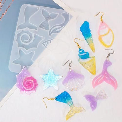 4 PCS Resin Molds Earring Jewelry Casting Silicone Molds, Marine Style Resin Earring Molds Silicone with Ear Hooks, Jump Rings for DIY Earrings, Pendant Craft Supplies, Resin Jewelry - Image 2