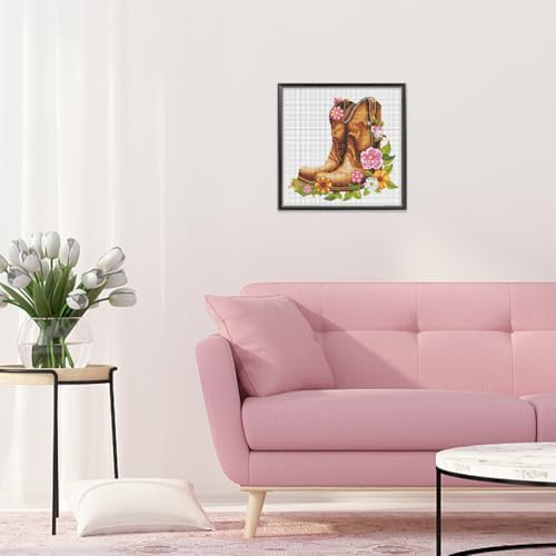 FREEBLOSS DIY Cross Stitch Wall Hanging Kit Boots Full of Flowers Stamped Cross Stitch Wall Painting Retro Style Cross Stitch Home Wall Art Cross Stitch Starter Kit for Beginners with Instruction - Image 5