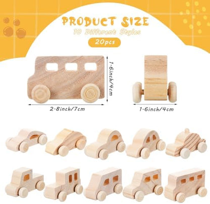 Beeveer 20 Pcs Unfinished Wooden Cars DIY Toys, Paintable Wood Toy Cars Crafts to Paint for Students Home Activities Family Time Handicraft Projects Party Favors - Image 3