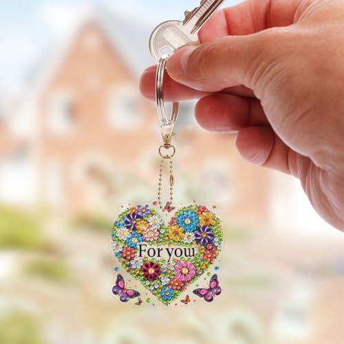 HuamuTech 5 Pcs/6 Pcs/8 Pcs Full Drill Keyring Special Shape Double Sided Diamond Art Keychain for Beginners Birthday Craftin - Image 6