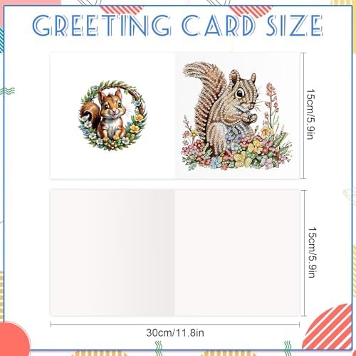 AiYuanzsh 6 Pack Diamond Painting Greeting Cards with Envelopes, DIY 5D Diamond Art Card Kit Featuring Cute Squirrels, 30x15cm Handmade Rhinestone Cards Crafts for Greetings and Seasonal Wishes - Image 2