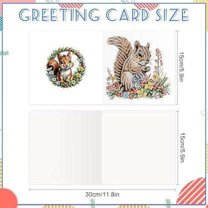 AiYuanzsh 6 Pack Diamond Painting Greeting Cards with Envelopes, DIY 5D Diamond Art Card Kit Featuring Cute Squirrels, 30x15cm Handmade Rhinestone Cards Crafts for Greetings and Seasonal Wishes - Image 2