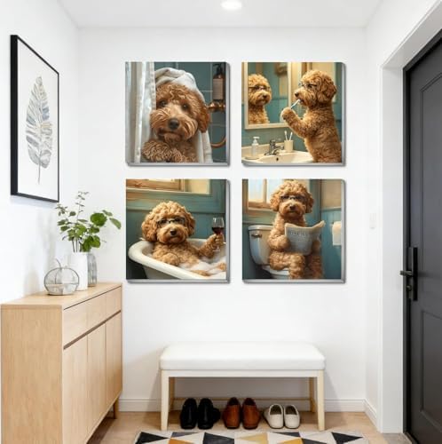 Fotasmua 4 Pack Dog Paint by Numbers Kit for Adults with Frame, Funny Bathroom Dog Paint by Number for Beginners, Easy Acrylic Adult Paint by Number Kits for Home Wall Decor 8x8 Inch - Image 2