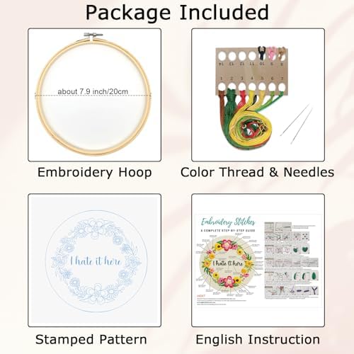 Nuberlic Floral Embroidery Kit for Beginners,Funny Embroidery Practice Kit - Image 3