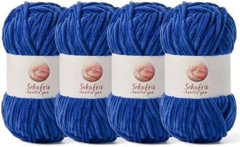 Chenille Yarn for Crocheting Size 5 Bulky Yarn 4 Sapphire Blue by Sekafris