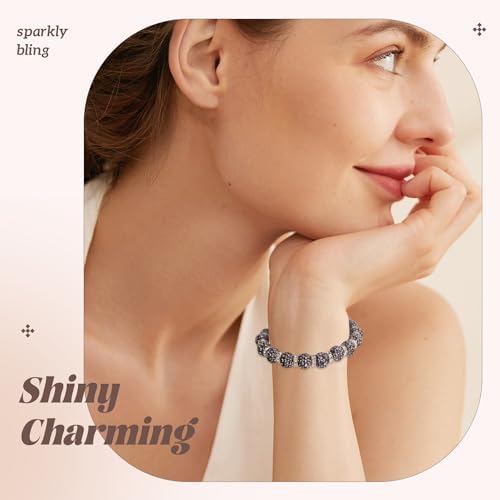 105pcs 10mm Rhinestone Beads for Jewelry Making, Hematite Shiny Round Disco Ball Beads Bulk, Sparkle Crystal Clay Christmas for Bracelet Baseball Necklace Earring Crafting and DIY - Image 3