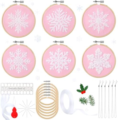 Roowest 6 Sets Christmas Embroidery Kits Snowflake Ornament DIY,Pink by Roowest