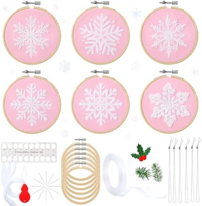 Roowest 6 Sets Christmas Embroidery Kits Snowflake Ornament DIY,Pink by Roowest