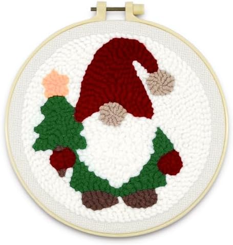 HYINUS DIY Punch Needle Kit for Beginners, All-in-One Embroidery Starter Set for Adults & Teens with Pre-Stamped Fabric, Soft Yarn & Adjustable 7.87IN Hoop for Wall Art & Home Decor Craft (Gnome) by HYINUS