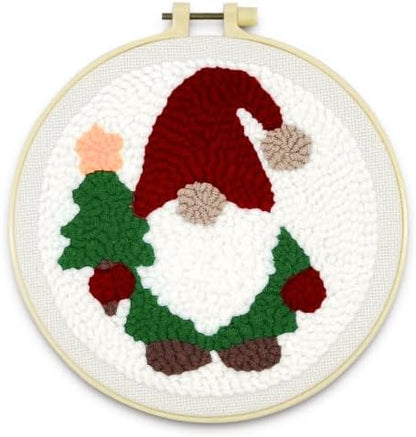 HYINUS DIY Punch Needle Kit for Beginners, All-in-One Embroidery Starter Set for Adults & Teens with Pre-Stamped Fabric, Soft Yarn & Adjustable 7.87IN Hoop for Wall Art & Home Decor Craft (Gnome) by HYINUS