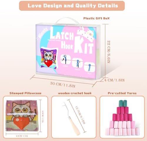 Miaceito PrePrinted Colorful Cat Latch Hook Pillow Kit for Adults Beginners - Image 3