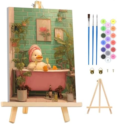 MAXBYE Duck Framed Paint by Numbers Kits for Adults with Wooden Easel, Easy Adult Paint by Number Kits on Canvas, DIY Oil Paintings for Beginners Gift Home Wall Decor 10×14 Inch by MAXBYE
