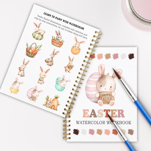 Easter Bunny and Egg Watercolor Workbook, Water Coloring Book, 12 Patterns, Spring Easter Watercolor Kit for Beginners, Relaxing DIY Gift for Adults, Women and Family - Image 6