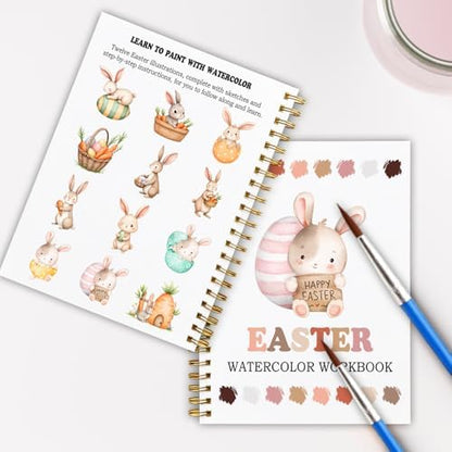 Easter Bunny and Egg Watercolor Workbook, Water Coloring Book, 12 Patterns, Spring Easter Watercolor Kit for Beginners, Relaxing DIY Gift for Adults, Women and Family - Image 6