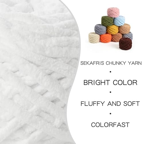 3 Pack Plush Chenille Chunky Yarn 100g (49.2yd) - Fluffy Velvet Yarn Crochet for Blanket Knitting and Crocheting - Baby Yarns for Crocheting Soft - Amigurumi Yarns (3 Snow White) - Image 2