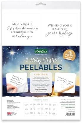 Katy Sue O Holy Night Peelables Stickers for Christmas Card Making. 48 Peelable, Peel Offs, Joyful Christian Verses & Sentiments for Card Making Supplies. Stickers are 4 x 3.7 inches by KatySue