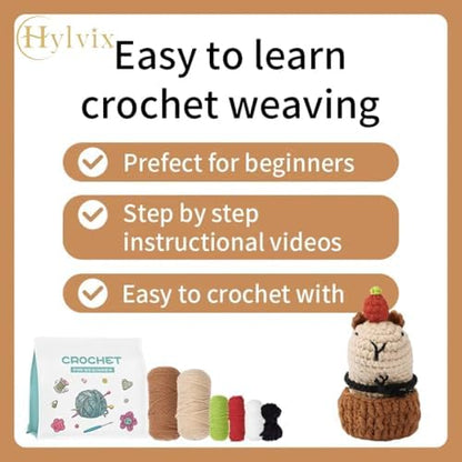 Hylvix Crochet kit for Beginners, Capybara Animals Crochet kit, Learn to Crochet, with Step by Step Video, for Adults Teens, for Gifts, with Tutorials and Yarns, Hook, Accessories (Capybara) - Image 4