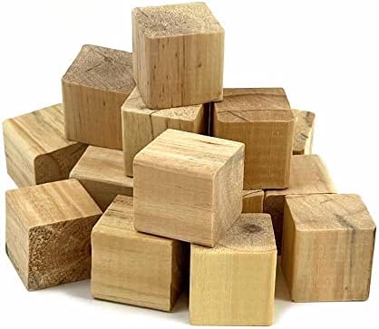 18 Pc Natural Wooden Craft Blocks Unfinished Hardwood Square Wood 1.25" Cubes Puzzle Making Natural Wood Burning Crafts Projects Math Counting Smooth Surface Building Decorating by Unknown