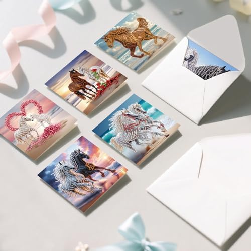 6pcs Diamond Painting Greeting Card with envelopes, DIY Seaside and horses Diamond Art Greeting Card for Blessing and Wish Special Shaped Arts Crafts for Christmas Birthday Thanksgiving Day Holiday - Image 6