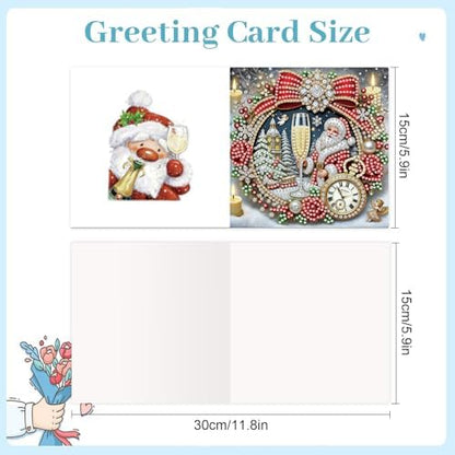 6pcs Christmas Diamond Painting Greeting Card with envelopes, DIY Santa Claus and champagne Diamond Art Greeting Card for Blessing and Wish Special Shaped Arts Crafts for Birthday Thanksgiving Day - Image 2