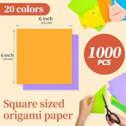 IOOLEEM Origami Paper, 1000 Sheets, 20 Colors, 6 Inch Square, Double Sided Colored Paper for Crafts DIY Party & Decoration - Image 2