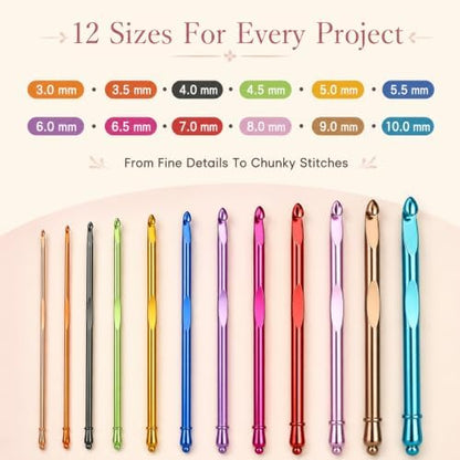 Coopay Crochet Hooks Set with Zipper Pouch, 16PCS Metal Crochet Needles - Image 5