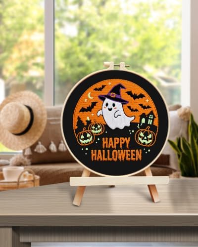 TINDTOP Halloween Embroidery Kit for Adult, Embroidery DIY Starter Kit, with Stamped Patterns, Hoop, Tools, Colorful Threads with Needles, Instructions (Halloween B) - Image 5