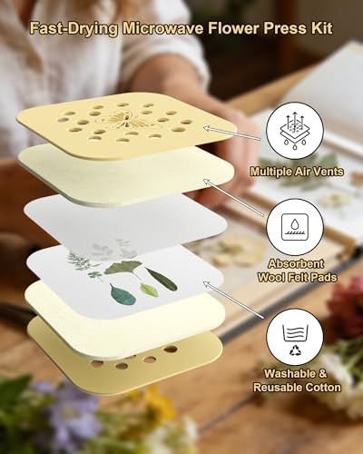 NEIGIKI Microwave Flower Press Kit, 9" Fast-Drying Flower Pressing Kit with Reusable & Washable Cloth, Vibrant Color Retention for Crafts Pressed Flowers, DIY Arts, Great Gifts for Adults & Kids - Image 2