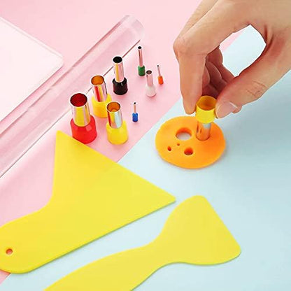Yayatty Polymer Clay Tools, Acrylic Clay Roller, Acrylic Sheet, Rotary Cutting Mat, Round Polymer Clay Cutters with Clay Slicer Blade for Pottery and Sculpture (47 PCS) - Image 4