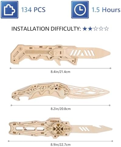 3D Wooden Puzzle for Adults: 3-in-1 DIY Wooden Puzzles Knife Kit - 134 Pcs Brain Teaser Mechanical Model Building Toy for Adult Hobby - Wooden Craft Art Unique Gift Idea for Teens Men - Image 6