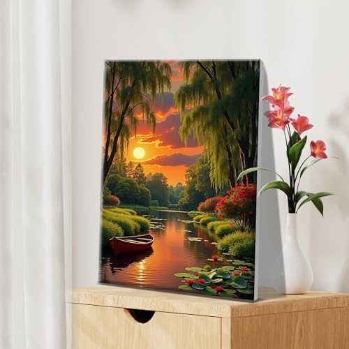 JOOZ Landscape Paint by Numbers Kit for Adults with Frame Sunset Paint by Number with Easel Boat Adult Paint by Number Kits Framed Canvas Boat Oil Painting Kits for Home Wall Decor 8x12 Inch - Image 5
