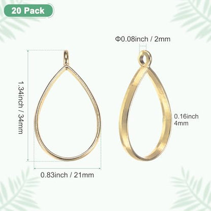 M METERXITY 20-Pack Open Bezels for Resin, Teardrop Shape Open Back Bezel Pendants for Resin Jewelry Making/DIY Earrings Necklace, Alloy Hollow Frame Pendants [Gold Tone] - Image 3