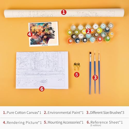 TUMOVO Woman Profile and Flowers Paint by Numbers Craft Kit for Adults - Image 3