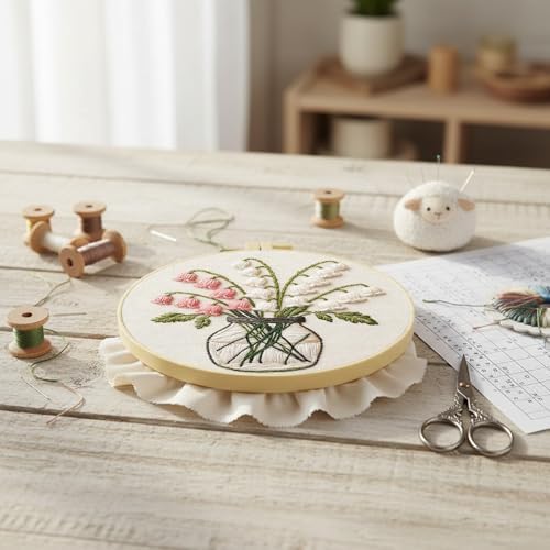FRANDEK DIY Lily of the Valley Stamped Embroidery Kit with Hoop for Adults - Image 6
