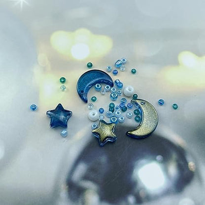 Assorted Glass Beads for Jewelry Making Multi Size Colors Glass Star Moon Seed Pearl Spacer Beads for Bracelets Necklace Earring Making(White Ink Blue) - Image 4