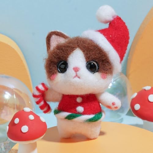 Wizardi Beginner Needle Felting Kit for Adults - Christmas Cat. Animal Felting Kit 7.5x5x3.5cm. Felting Tools. Wool Felting Supplies. Felt Crafts. Wool Felt. F07N8-W16 by Wizardi