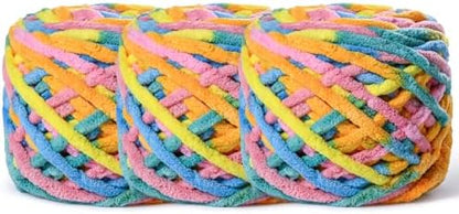 3 Pack Plush Chenille Chunky Yarn 100g (49.2yd) - Fluffy Velvet Yarn Crochet for Blanket Knitting and Crocheting - Baby Yarns for Crocheting Soft - Amigurumi Yarns (3 Neon Color) by OMoiut