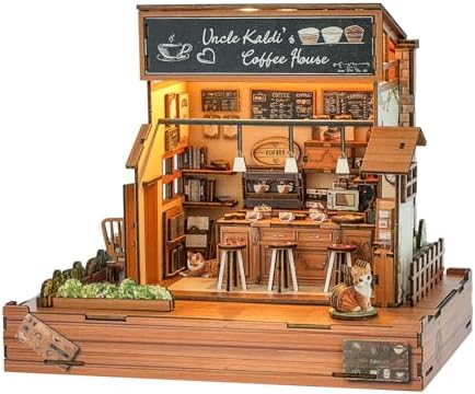 DIY Miniature House Kit (Vintage Coffee Shop) Tiny Dollhouse Kits for Adults to Build, Mini Model Kits with LED&Music Box, Wooden Adults Crafts Puzzles, Birthday Gifts for Family Friends by Cutywood