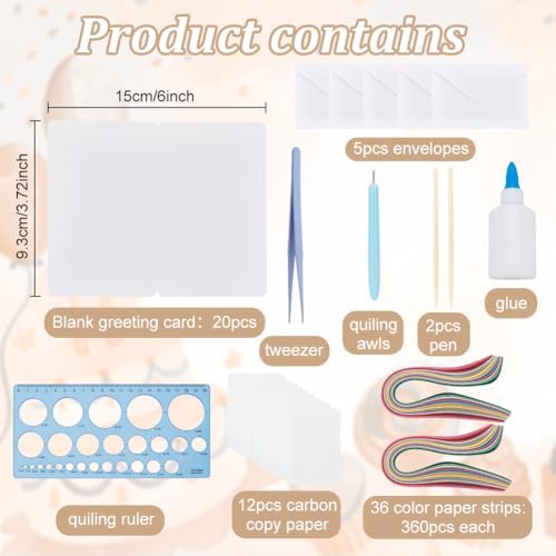 WEBEEDY 20 Sets Paper Quilling Kit DIY Happy Birthday Quilling Cards for Beginner,Blank Greeting Card Making Kit with Instruction Quilling Strips 5 Styles Heart,Cake,Balloons,Flowers for Invitation - Image 2