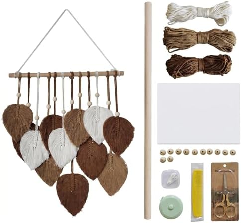 Zqyxiehuo DIY Macrame Leaf Wall Hanging Beginners Boho Wall Leaf Tapestry Kit Handmade Woven Tapestry Feather Wall Hanging DIY Macrame Kit for Adults Birthday Gift 15.8"(Brown) by Unknown