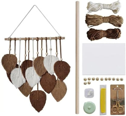Jditngp DIY Macrame Leaf Wall Hanging Beginners Boho Wall Leaf Tapestry Kit Handmade Woven Tapestry Feather Wall Hanging DIY Macrame Kit for Adults Birthday Gift DIY Craft Kits 15.8" (Brown) by JditngpRoundBackdropCover