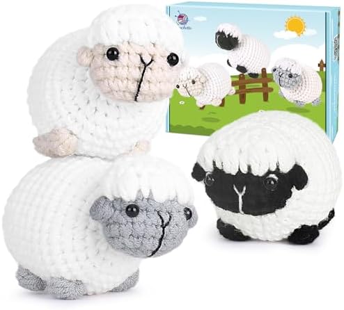 Crochet Kit for Beginners, Crochet Starter Kit with Step-by-Step Video Tutorials, Amigurumi Crochet DIY Knitting Supplies for Teenagers Adults, 3-Pack Little Lambs (40%+ Yarn) by Crochetta