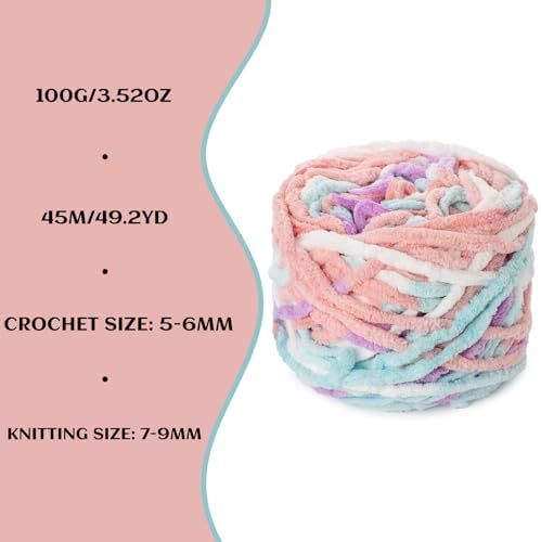 3 Pack Plush Chenille Chunky Yarn 100g (49.2yd) - Fluffy Velvet Yarn Crochet for Blanket Knitting and Crocheting - Baby Yarns for Crocheting Soft - Amigurumi Yarns (3 Blue-Pink-Purple) - Image 3