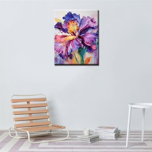 Aihonmin Iris Flower Paint by Number for Adult and Kids Beginner,Floral Canvas Oil Painting Kit Digital Painting,Modern Style Watercolor Home Decoration,(Without Frame - Image 2