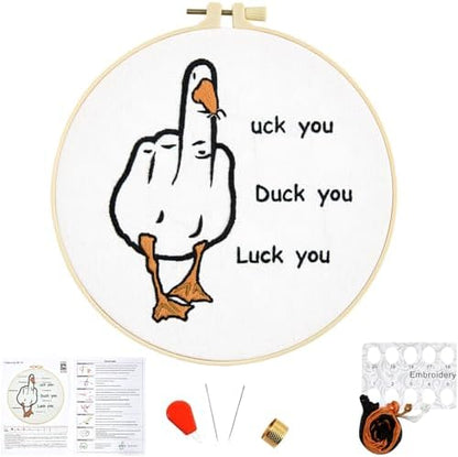 Middle Finger Duck Embroidery Kits for Beginners Adults, Funny Embroidery Starter Kits, Counted Cross Stitch Kits for Beginners DIY Craft Kits for Adult Women, Embroidery Hoop, Thread & Video Tutorial by Unknown