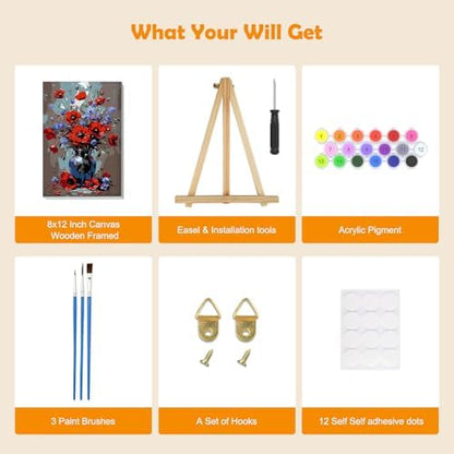MOGTAA Flowers in Vase Paint by Numbers Kit for Adults Beginners with Frame, Landscape Adult Paint by Number Kits on Canvas with Easel, Easy DIY Oil Painting Kits for Home Decor, 8x12in - Image 5