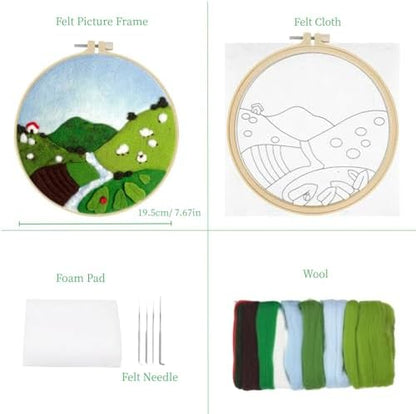 Wonafa DIY Wool Needle Felt Starter Kit, Beginner Needle Felt Kit with Wool Felt Bag, Felts Needles, Photo Frame, Foam Mat, Felts Cloth and Instructions for Home Decor, Art Crafts (K1) - Image 2