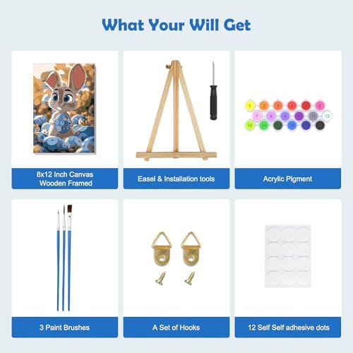 MOGTAA Easter Bunny Paint by Numbers Kit for Adults Beginners with Frame, Easter Eggs Adult Paint by Number Kits on Canvas with Easel, Easy DIY Oil Painting Kits for Home Decor, 8x12in - Image 5